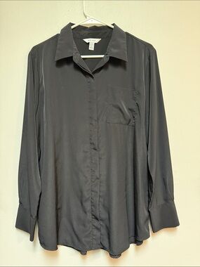 Nine West Black Long-Sleeve Button Front Shirt